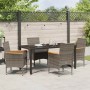 Conjunto de Comedor de Jardín con cojín 5 pcs Gris Poliratán