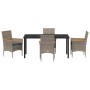 Conjunto de Comedor de Jardín con cojín 5 pcs Gris Poliratán