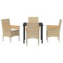 Conjunto de Comedor de Jardín con cojín 5 pcs Beige Poliratán