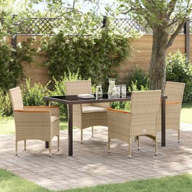 Conjunto de Comedor de Jardín con cojín 5 pcs Beige Poliratán