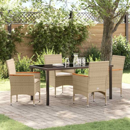 Conjunto de Comedor de Jardín con cojín 5 pcs Beige Poliratán