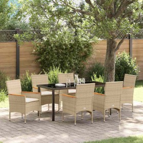 Conjunto de Comedor de Jardín con cojín 7 pcs Beige Poliratán