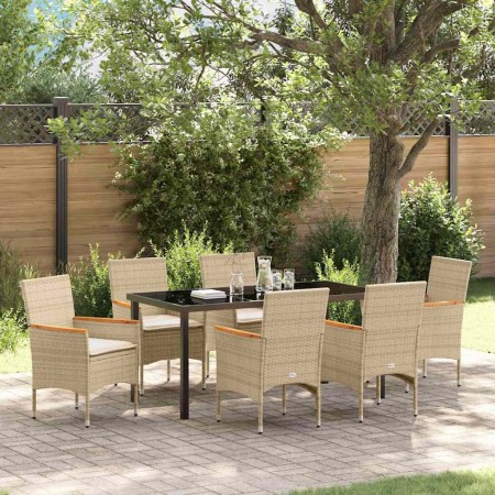 Conjunto de Comedor de Jardín con cojín 7 pcs Beige Poliratán
