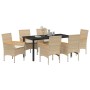 Conjunto de Comedor de Jardín con cojín 7 pcs Beige Poliratán