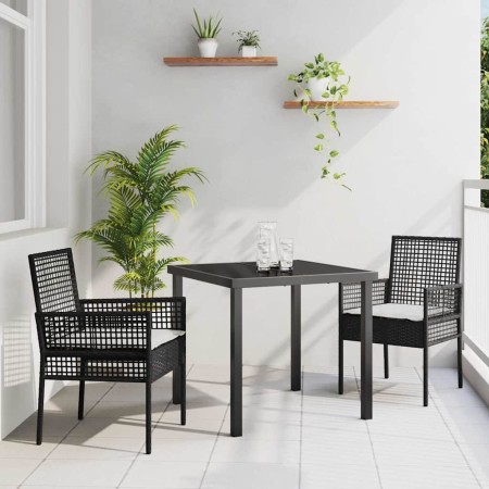 Conjunto de Comedor de Jardín con cojín 3 pcs Negro Poliratán