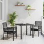 Conjunto de Comedor de Jardín con cojín 3 pcs Negro Poliratán