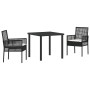 Conjunto de Comedor de Jardín con cojín 3 pcs Negro Poliratán