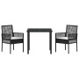 Conjunto de Comedor de Jardín con cojín 3 pcs Negro Poliratán