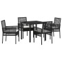 Conjunto de Comedor de Jardín con cojín 5 pcs Negro Poliratán