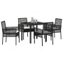 Conjunto de Comedor de Jardín con cojín 5 pcs Negro Poliratán