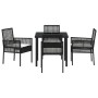 Conjunto de Comedor de Jardín con cojín 5 pcs Negro Poliratán
