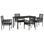 Conjunto de Comedor de Jardín con cojín 5 pcs Negro Poliratán