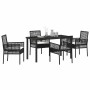 Conjunto de Comedor de Jardín con cojín 5 pcs Negro Poliratán
