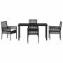 Conjunto de Comedor de Jardín con cojín 5 pcs Negro Poliratán