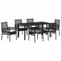 Conjunto de Comedor de Jardín con cojín 7 pcs Negro Poliratán