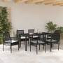 Conjunto de Comedor de Jardín con cojín 7 pcs Negro Poliratán