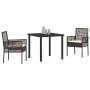 Conjunto de Comedor de Jardín con cojín 3 pcs Marrón Poliratán