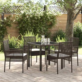 Conjunto de Comedor de Jardín con cojín 5 pcs Marrón Poliratán