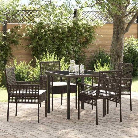 Conjunto de Comedor de Jardín con cojín 5 pcs Marrón Poliratán