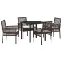 Conjunto de Comedor de Jardín con cojín 5 pcs Marrón Poliratán