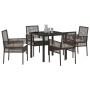 Conjunto de Comedor de Jardín con cojín 5 pcs Marrón Poliratán