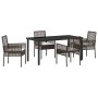 Conjunto de Comedor de Jardín con cojín 5 pcs Marrón Poliratán