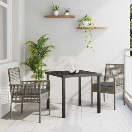 Conjunto de Comedor de Jardín con cojín 3 pcs Gris Poliratán