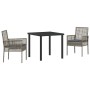 Conjunto de Comedor de Jardín con cojín 3 pcs Gris Poliratán