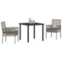 Conjunto de Comedor de Jardín con cojín 3 pcs Gris Poliratán