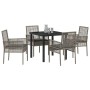 Conjunto de Comedor de Jardín con cojín 5 pcs Gris Poliratán
