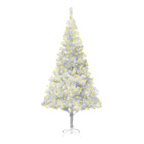 Árbol Navidad artificial con LEDs y soporte PET plateado 210 cm