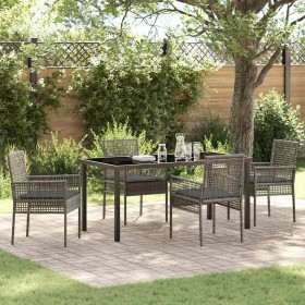 Conjunto de Comedor de Jardín con cojín 5 pcs Gris Poliratán