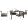 Conjunto de Comedor de Jardín con cojín 5 pcs Gris Poliratán