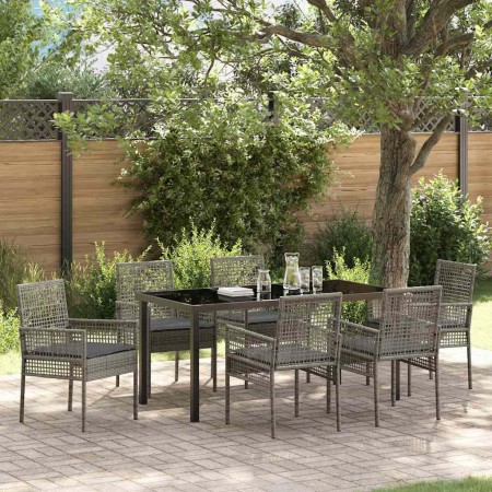 Conjunto de Comedor de Jardín con cojín 7 pcs Gris Poliratán