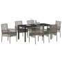 Conjunto de Comedor de Jardín con cojín 7 pcs Gris Poliratán