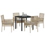 Conjunto de Comedor de Jardín con cojín 5 pcs Beige Poliratán