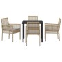 Conjunto de Comedor de Jardín con cojín 5 pcs Beige Poliratán