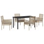 Conjunto de Comedor de Jardín con cojín 5 pcs Beige Poliratán