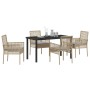 Conjunto de Comedor de Jardín con cojín 5 pcs Beige Poliratán