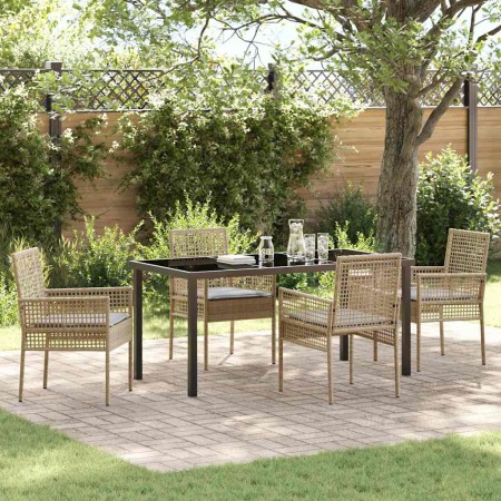 Conjunto de Comedor de Jardín con cojín 5 pcs Beige Poliratán