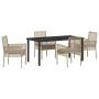 Conjunto de Comedor de Jardín con cojín 5 pcs Beige Poliratán