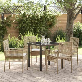 Conjunto de Comedor de Jardín con cojín 5 pcs Beige Poliratán