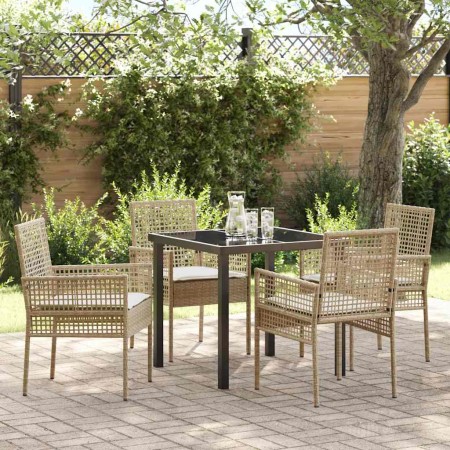 Conjunto de Comedor de Jardín con cojín 5 pcs Beige Poliratán