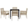 Conjunto de Comedor de Jardín con cojín 5 pcs Beige Poliratán