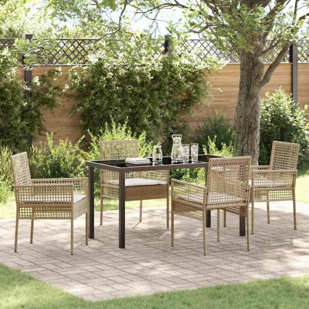 Conjunto de Comedor de Jardín con cojín 5 pcs Beige Poliratán