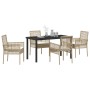 Conjunto de Comedor de Jardín con cojín 5 pcs Beige Poliratán