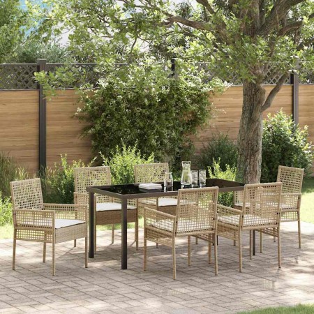 Conjunto de Comedor de Jardín con cojín 7 pcs Beige Poliratán