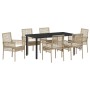 Conjunto de Comedor de Jardín con cojín 7 pcs Beige Poliratán