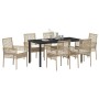 Conjunto de Comedor de Jardín con cojín 7 pcs Beige Poliratán