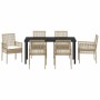 Conjunto de Comedor de Jardín con cojín 7 pcs Beige Poliratán